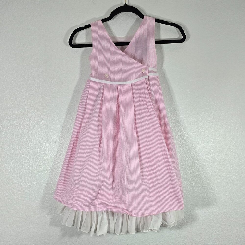 Ralph Lauren Seersucker Wrap Dress Kids Girl 6X Pink Stripe Lined Party Preppy